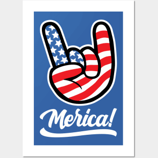 Merica Rocker Hand USA Flag American Posters and Art